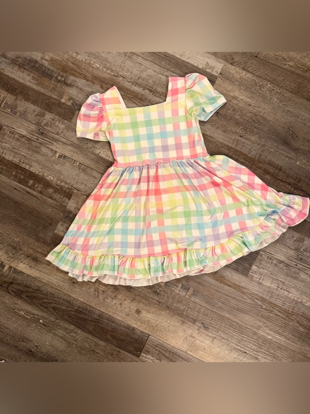 A bee bug Pastel Plaid Puff-Sleeve Girls' Casual Dress size 6